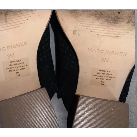 Marc Fisher Ripley Perforated Black Leather Mules With Stacked Heel Size 8M - Picture 4 of 16